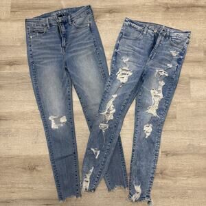 2 American eagle Women’s Jeans Hi rise Size 8 Short & Reg Distressed Blue